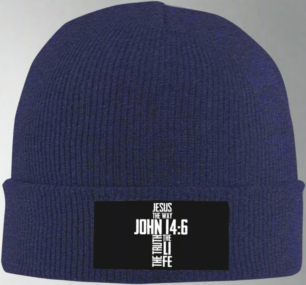 Christian Bible Verse Jesus the Way John 14：6 Beanie Hat Women Knitted Hat Skull Cap Men Knit Slouchy Hat Black