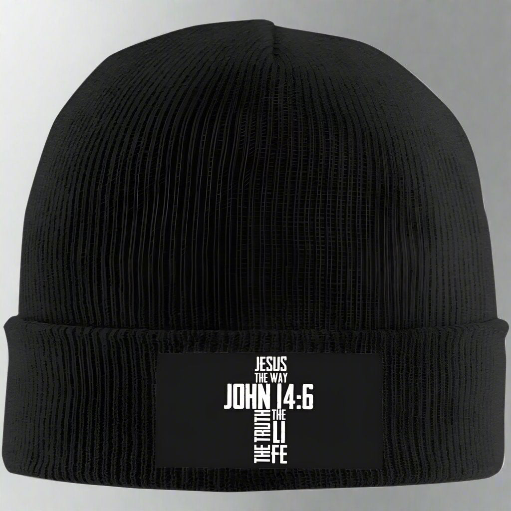 Christian Bible Verse Jesus the Way John 14：6 Beanie Hat Women Knitted Hat Skull Cap Men Knit Slouchy Hat Black